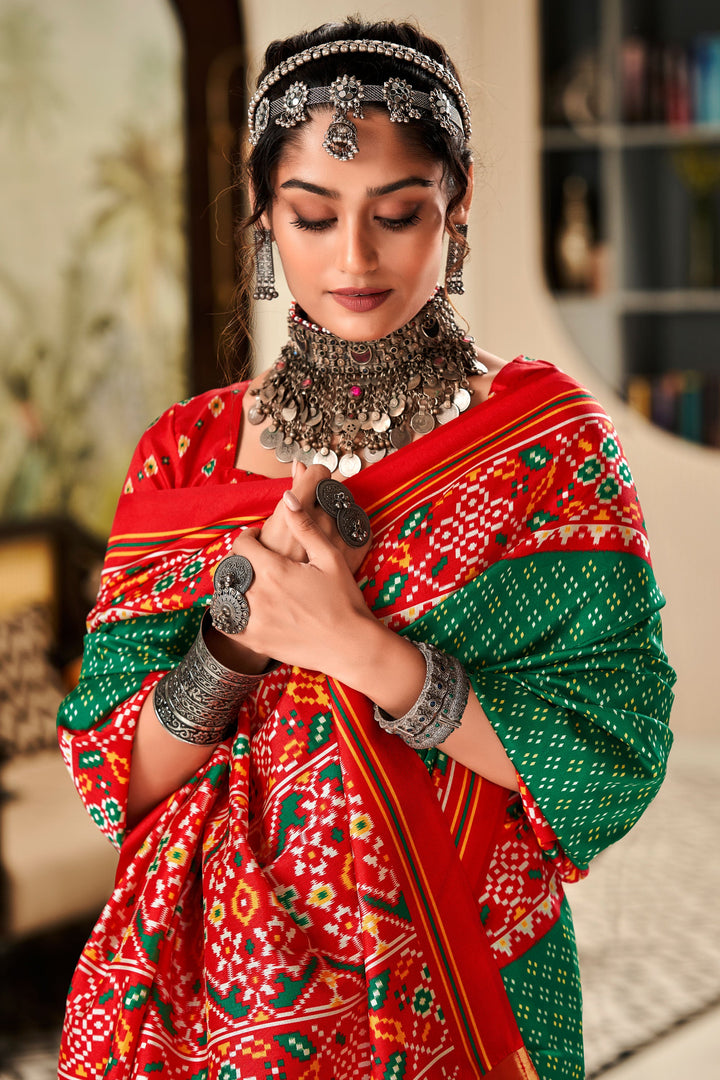 Green Color Pure Tusser Patola Printed Glamorous Saree | Buy Online India