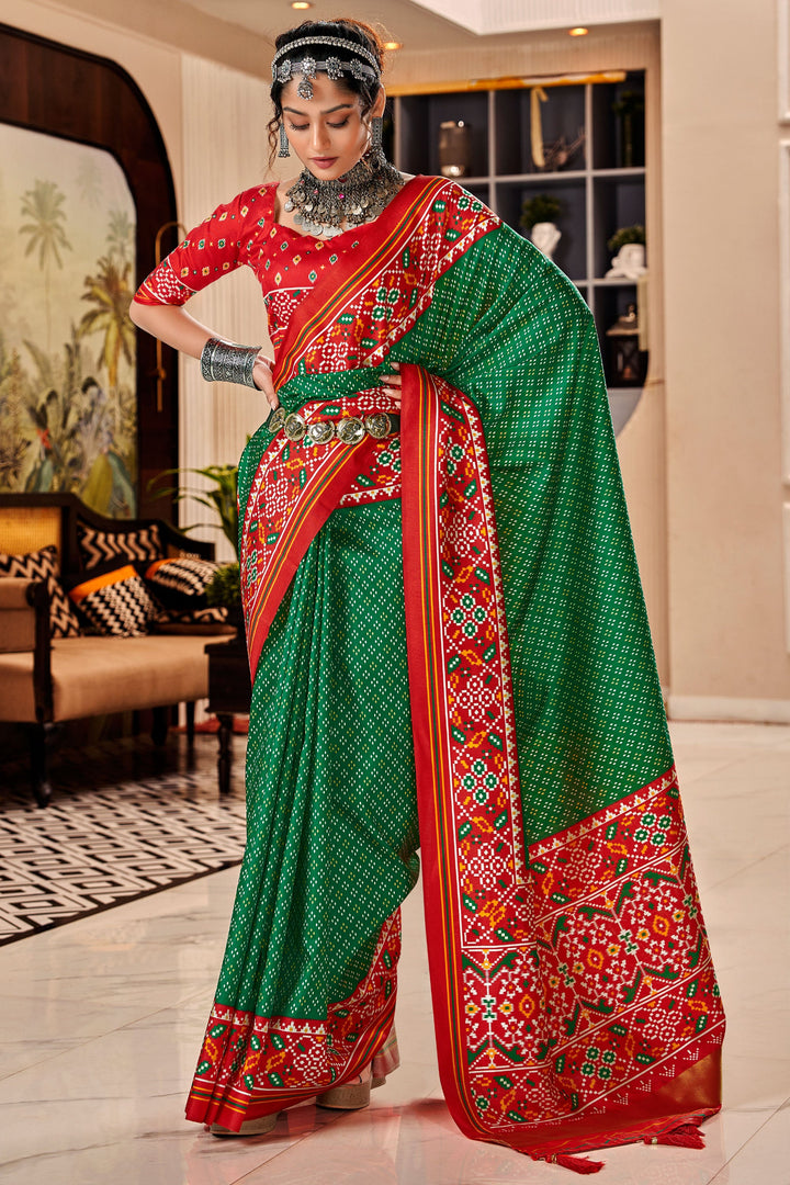 Green Color Pure Tusser Patola Printed Glamorous Saree | Buy Online India