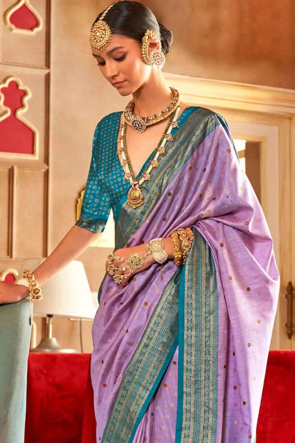 Art Silk Fabric Lavender Color Excellent Patola Printed Saree | Buy Online India
