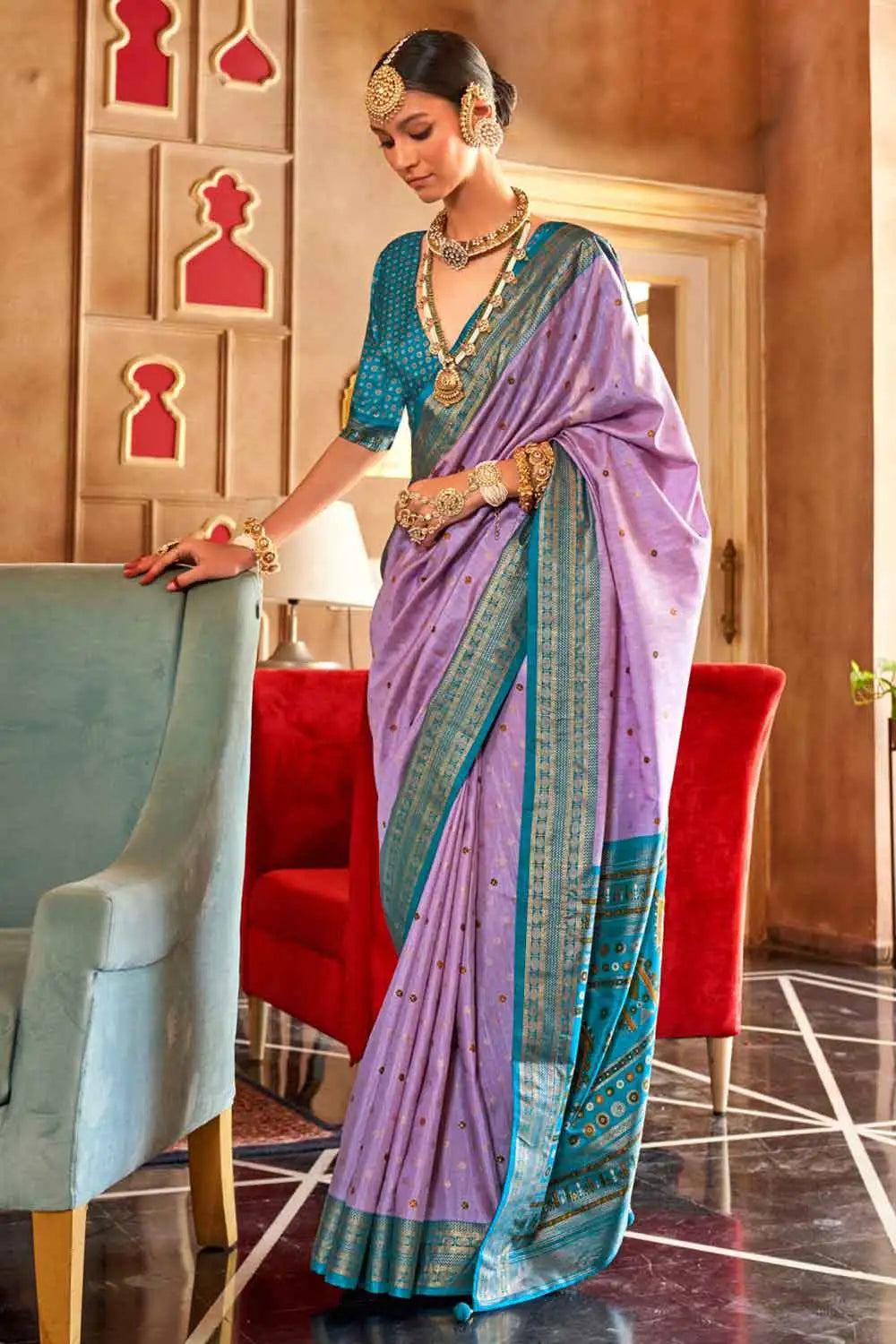 Art Silk Fabric Lavender Color Excellent Patola Printed Saree | Buy Online India