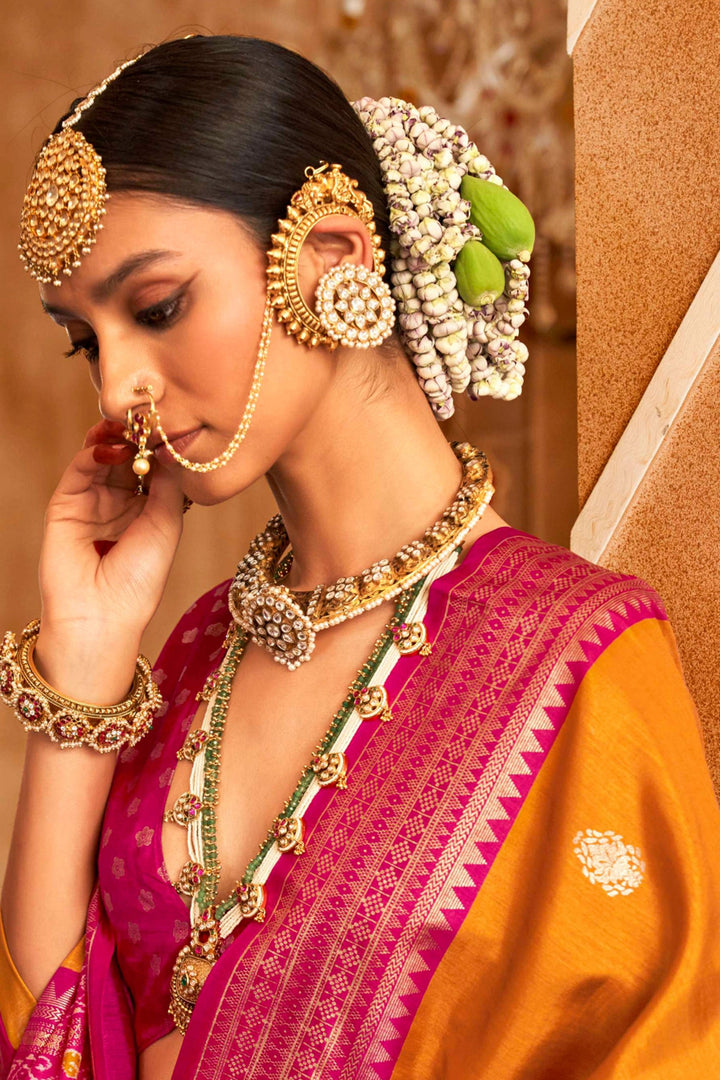 Art Silk Fabric Orange Color Patterned Patola Printed Saree | Buy Online India