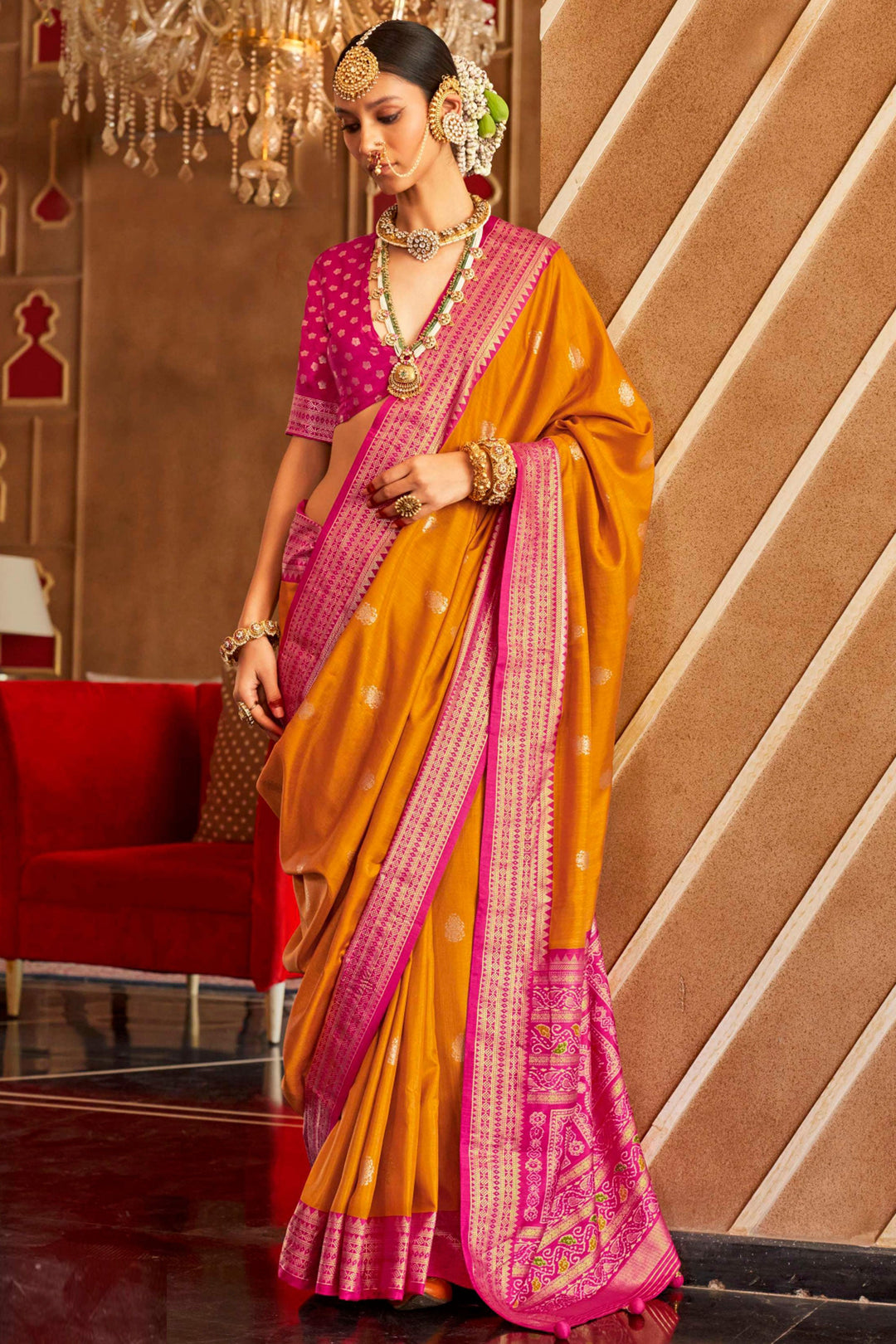 Art Silk Fabric Orange Color Patterned Patola Printed Saree | Buy Online India