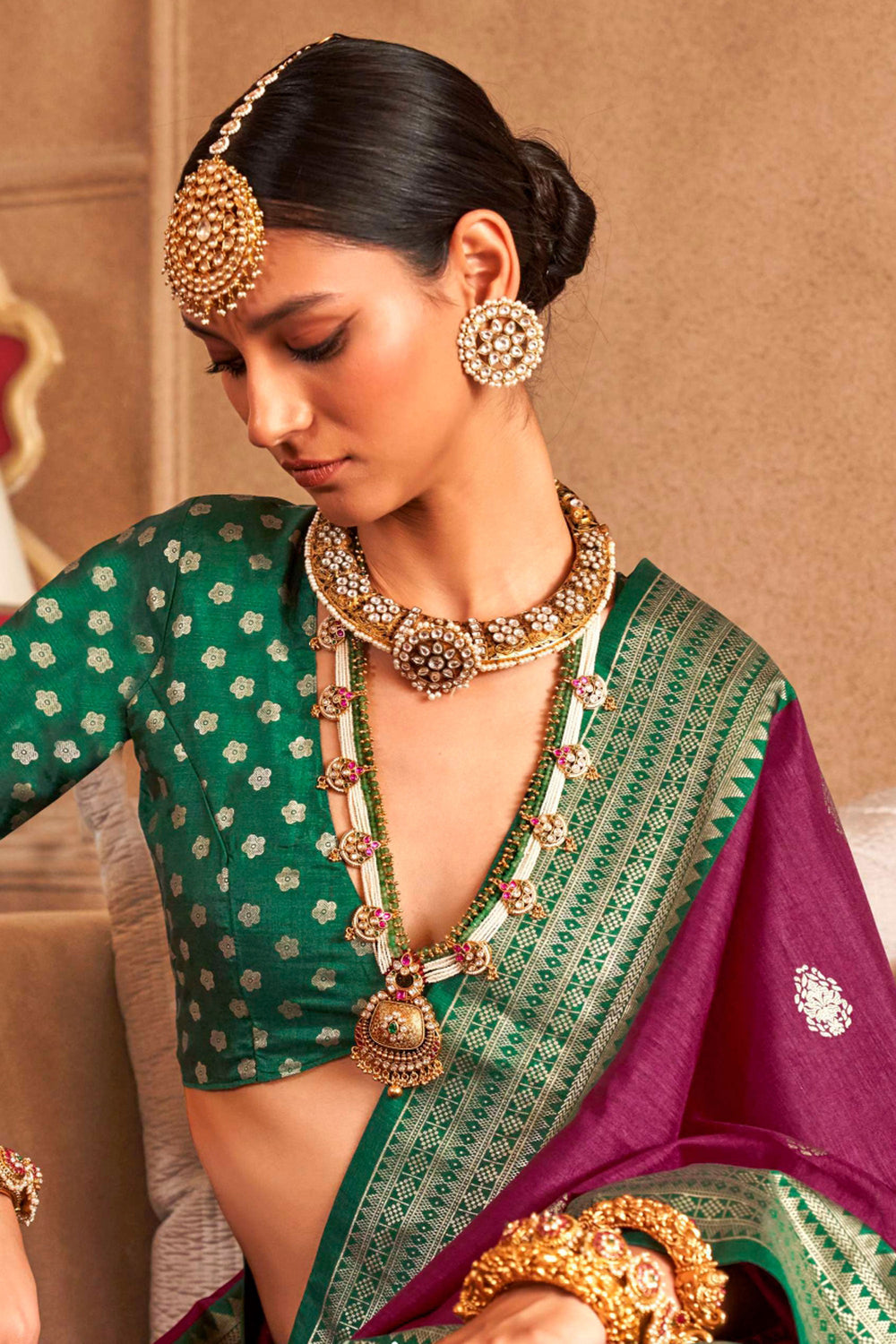 Creative Wine Color Art Silk Fabric Patola Printed Saree | Buy Online India