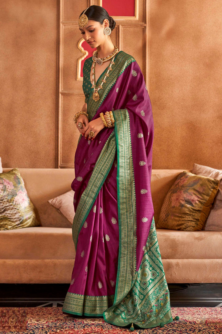Creative Wine Color Art Silk Fabric Patola Printed Saree | Buy Online India