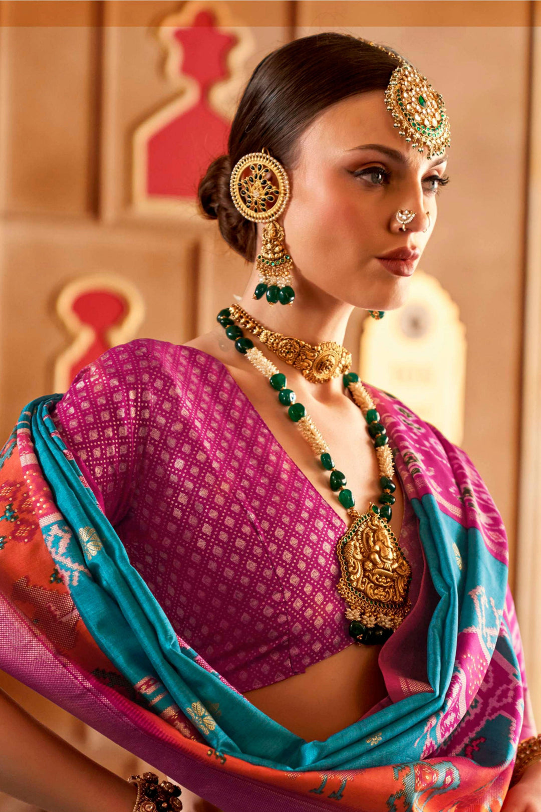 Excellent Art Silk Fabric Cyan Color Patola Printed Saree | Buy Online India