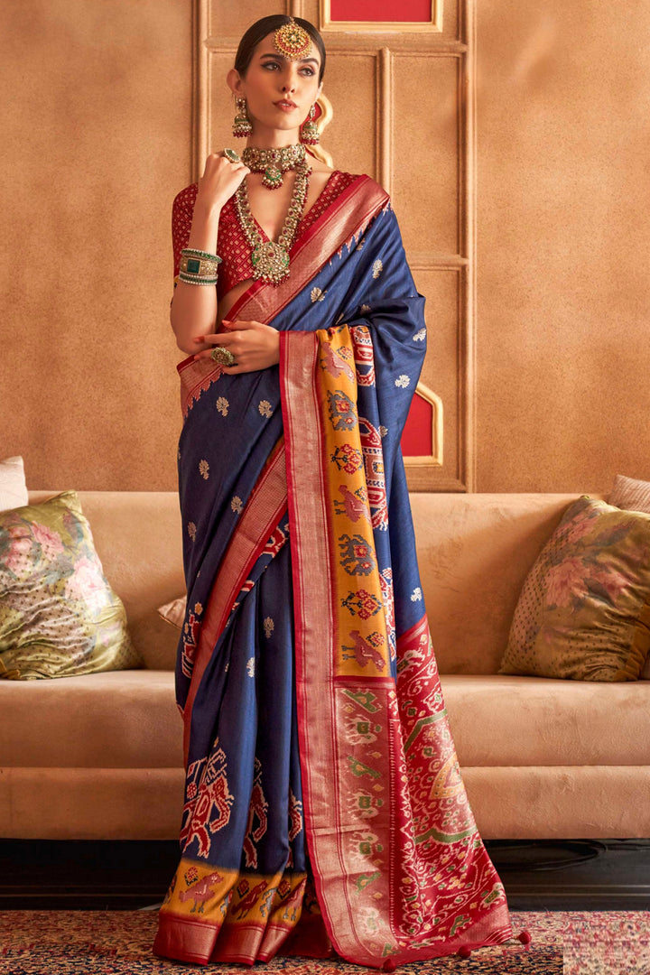 Beguiling Navy Blue Color Art Silk Fabric Patola Printed Saree | Buy Online India