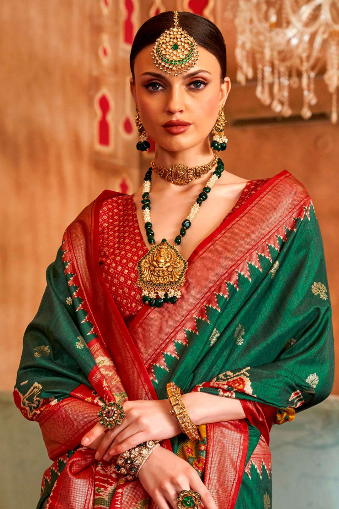 Art Silk Fabric Bewitching Patola Printed Saree In Green Color | Buy Online India