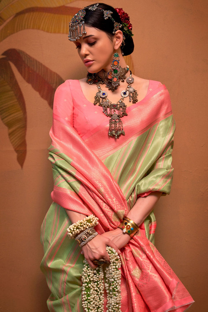 Sea Green Color Handloom Weaving Silk Fabric Engaging Saree | Buy Online India