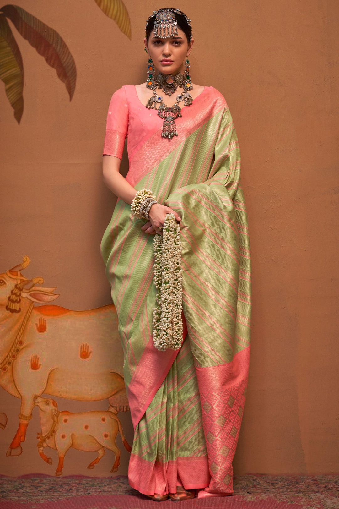 Sea Green Color Handloom Weaving Silk Fabric Engaging Saree | Buy Online India
