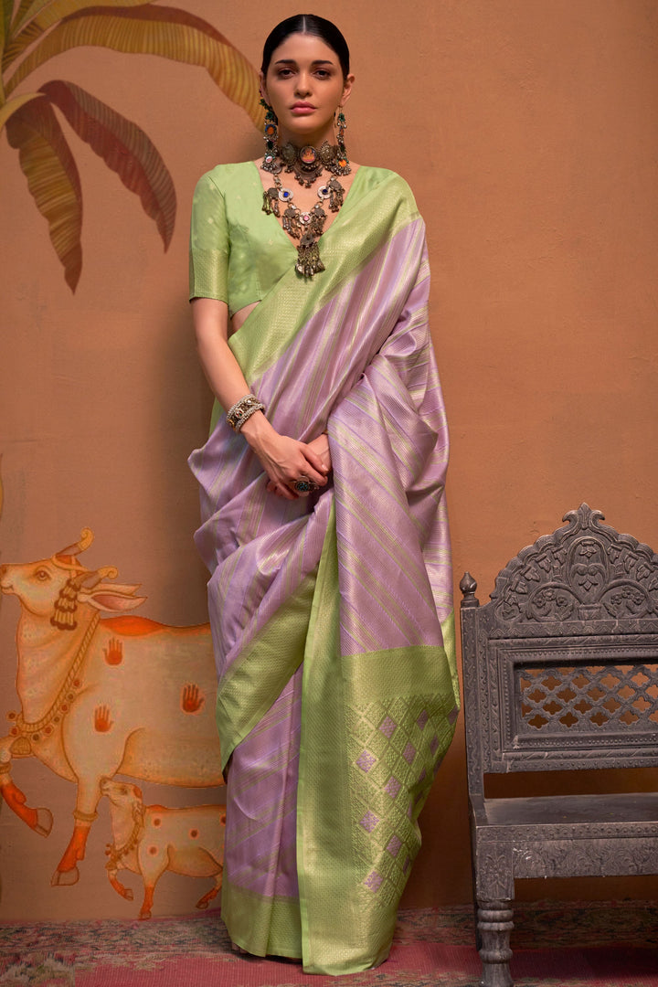 Creative Purple Color Handloom Weaving Silk Fabric Saree | Buy Online India