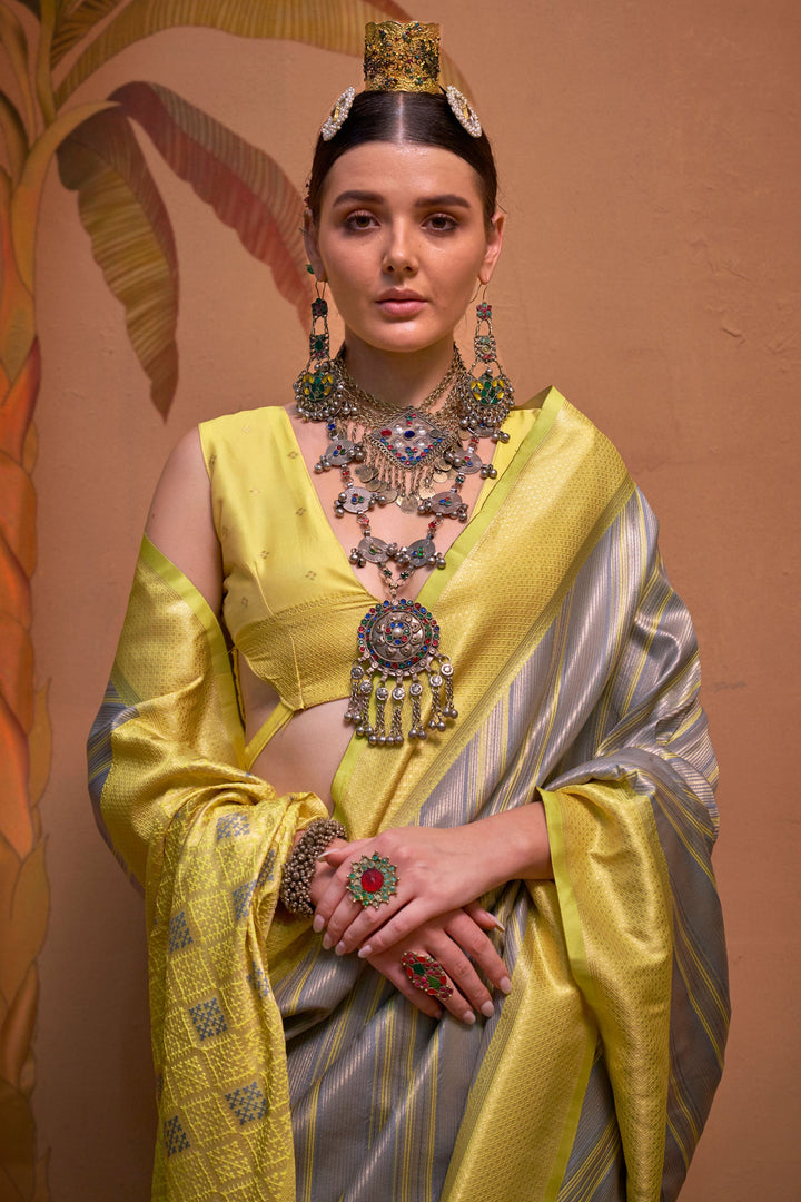 Grey Color Handloom Weaving Silk Fabric Stunning Saree | Buy Online India