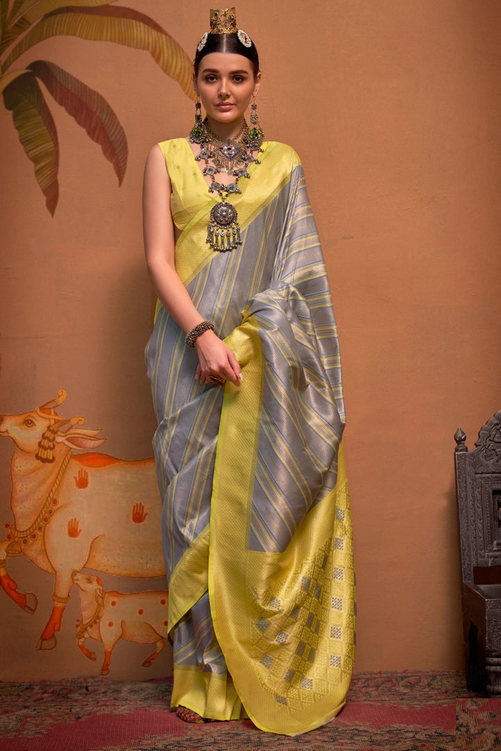Grey Color Handloom Weaving Silk Fabric Stunning Saree | Buy Online India
