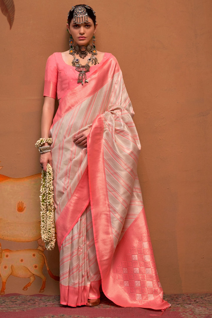 Beguiling Beige Color Handloom Weaving Silk Fabric Saree | Buy Online India