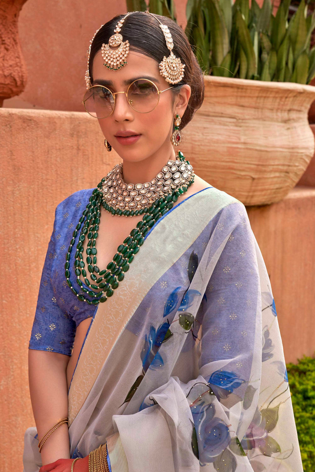 Amazing Off White Color Organza Silk Fabric Saree With Printed Work | Buy Online India
