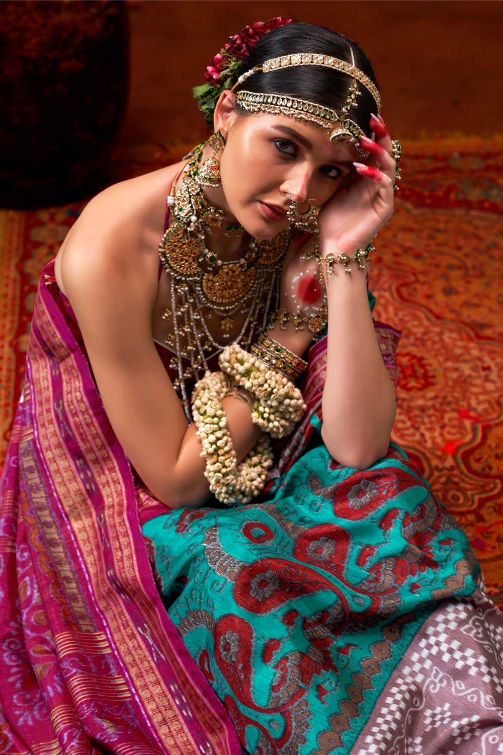 Art Silk Fabric Captivating Cyan Color Printed Saree | Buy Online India