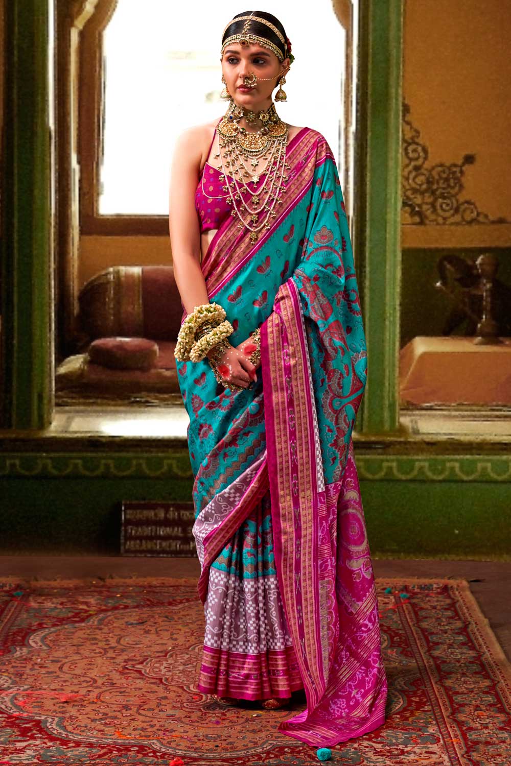 Art Silk Fabric Captivating Cyan Color Printed Saree | Buy Online India