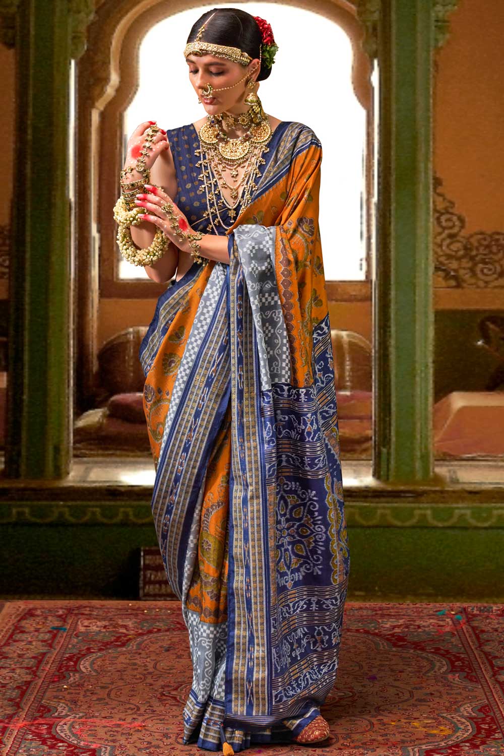 Mustard Color Art Silk Fabric Glamorous Look Printed Saree | Buy Online India