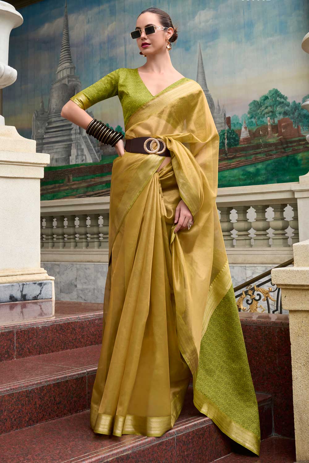 Mustard Color Fantastic Tissue Silk Fabric Saree With Weaving Work | Buy Online India