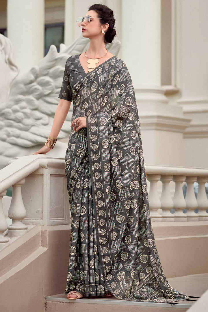 Beguiling Casual Wear Grey Color Art Silk Fabric Saree | Buy Online India