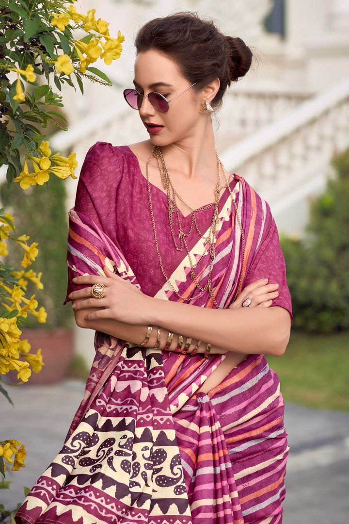 Incredible Casual Wear Art Silk Fabric Rani Color Saree | Buy Online India