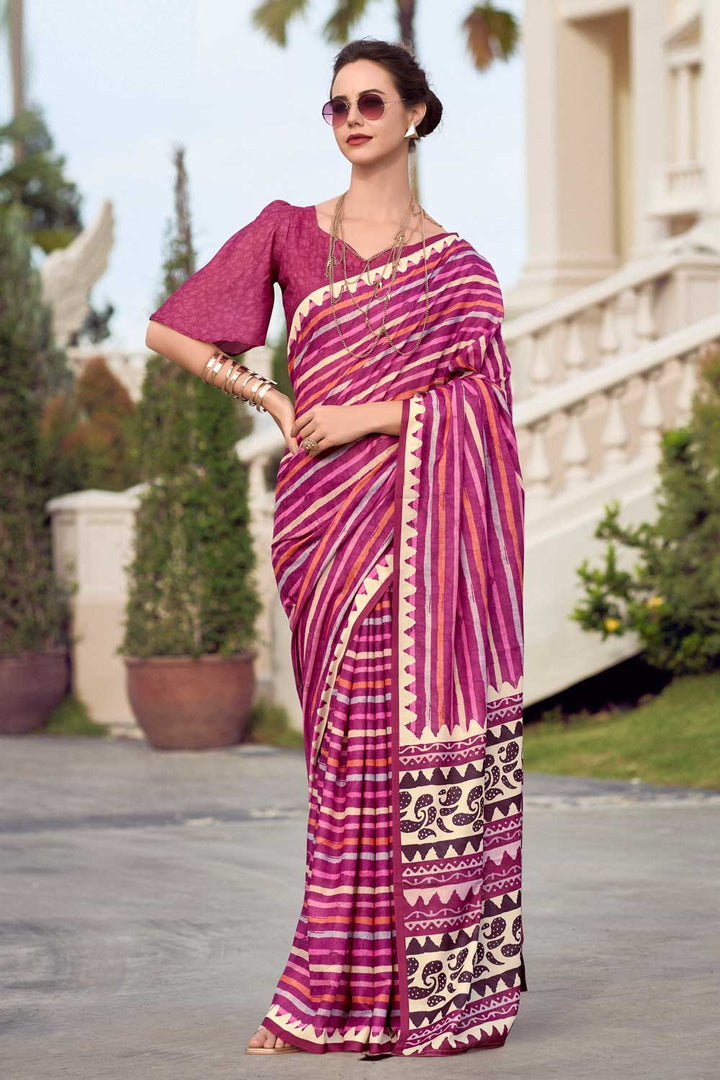 Incredible Casual Wear Art Silk Fabric Rani Color Saree | Buy Online India
