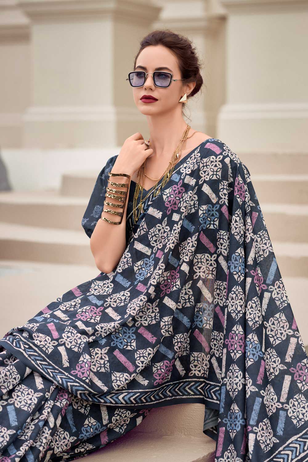 Engaging Navy Blue Color Art Silk Fabric Saree In Casual Wear | Buy Online India