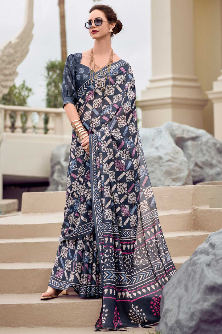 Engaging Navy Blue Color Art Silk Fabric Saree In Casual Wear | Buy Online India