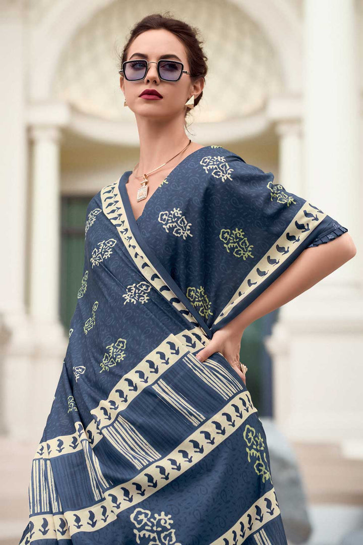 Lovely Casual Wear Saree In Navy Blue Color Art Silk Fabric | Buy Online India