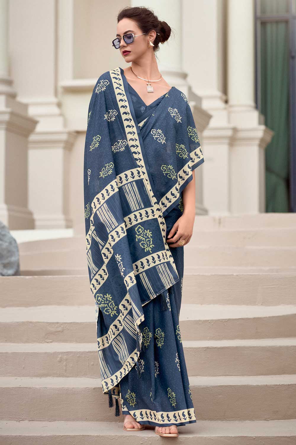 Lovely Casual Wear Saree In Navy Blue Color Art Silk Fabric | Buy Online India