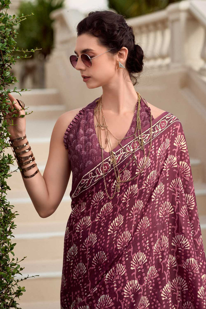 Marvellous Casual Wear Art Silk Fabric Saree In Wine Color | Buy Online India
