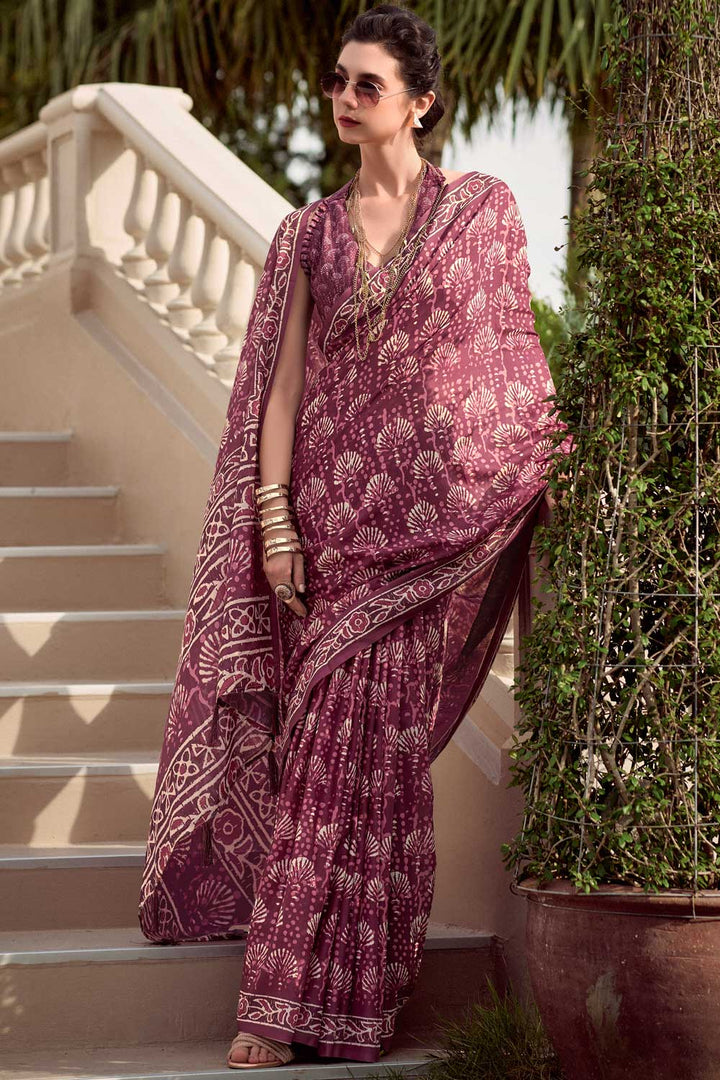 Marvellous Casual Wear Art Silk Fabric Saree In Wine Color | Buy Online India