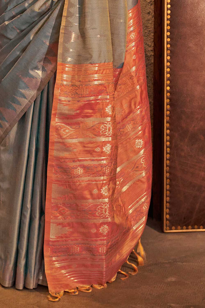 Grey Color Pleasant Handloom Weaving Silk Saree | Buy Online India