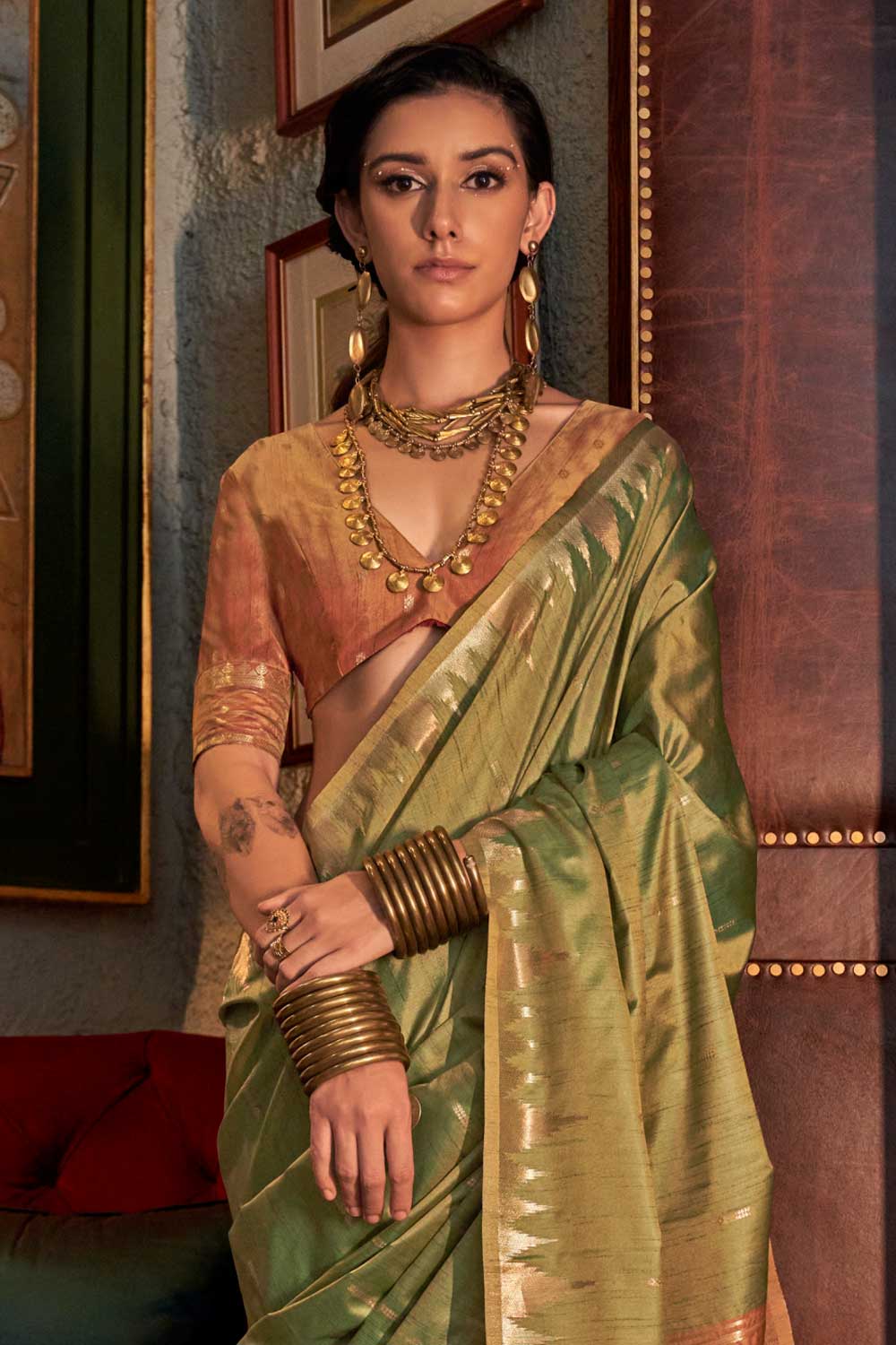 Imposing Handloom Weaving Silk Saree In Sea Green Color | Buy Online India