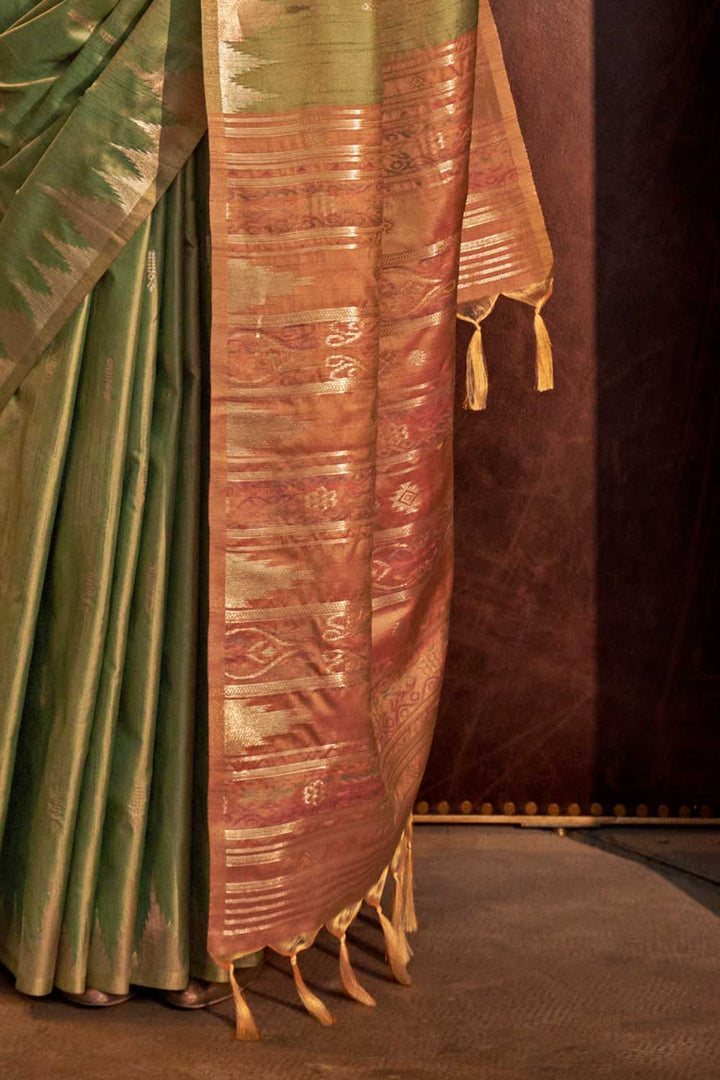 Imposing Handloom Weaving Silk Saree In Sea Green Color | Buy Online India