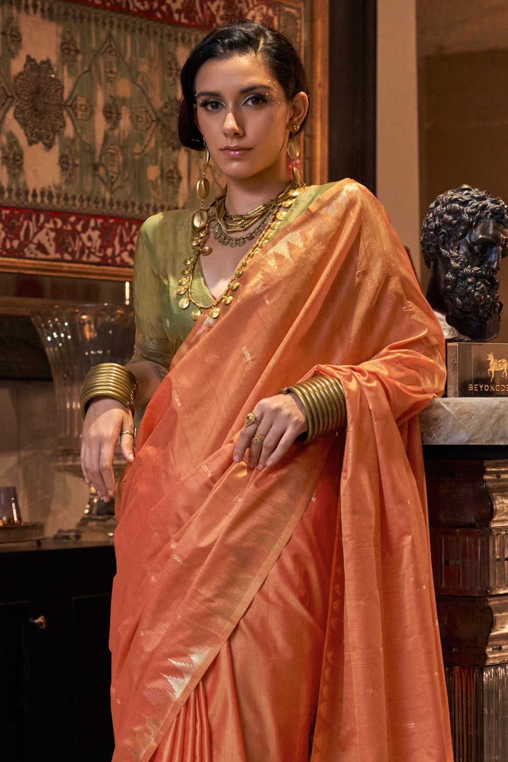 Soothing Handloom Weaving Silk Saree In Peach Color | Buy Online India