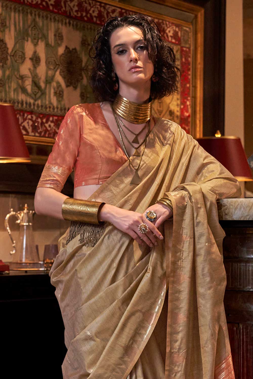 Brown Color Glorious Handloom Weaving Silk Saree | Buy Online India
