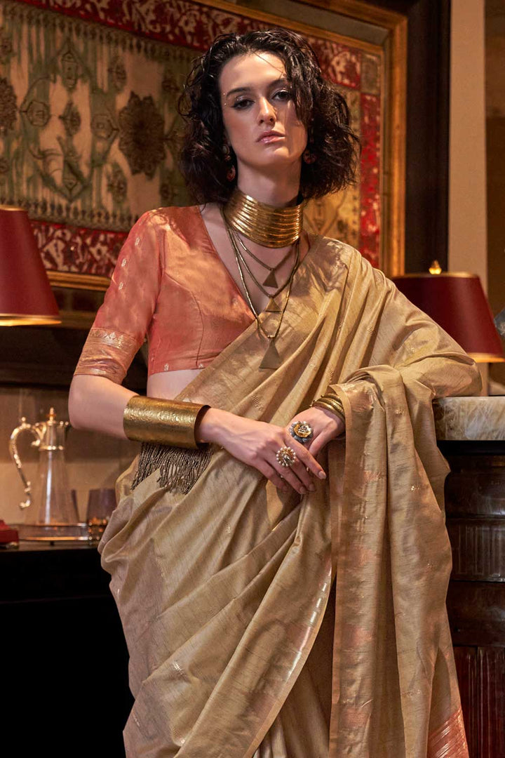 Brown Color Glorious Handloom Weaving Silk Saree | Buy Online India