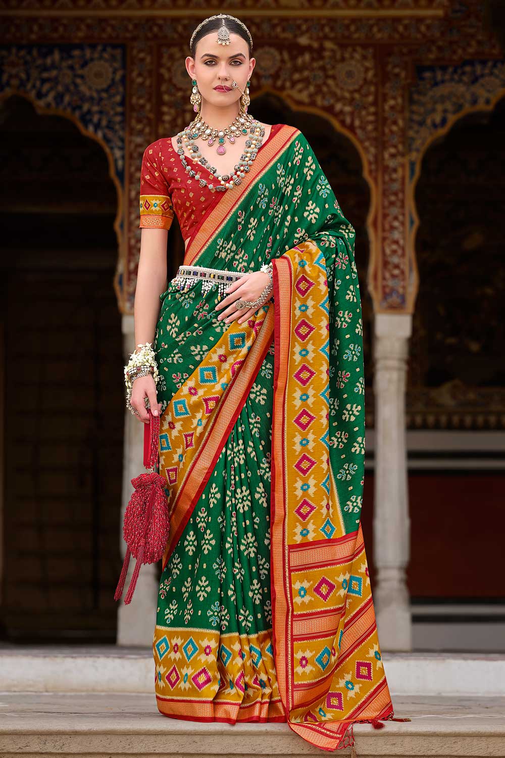 Dark Green Color Glorious Art Silk Printed Saree | Buy Online India