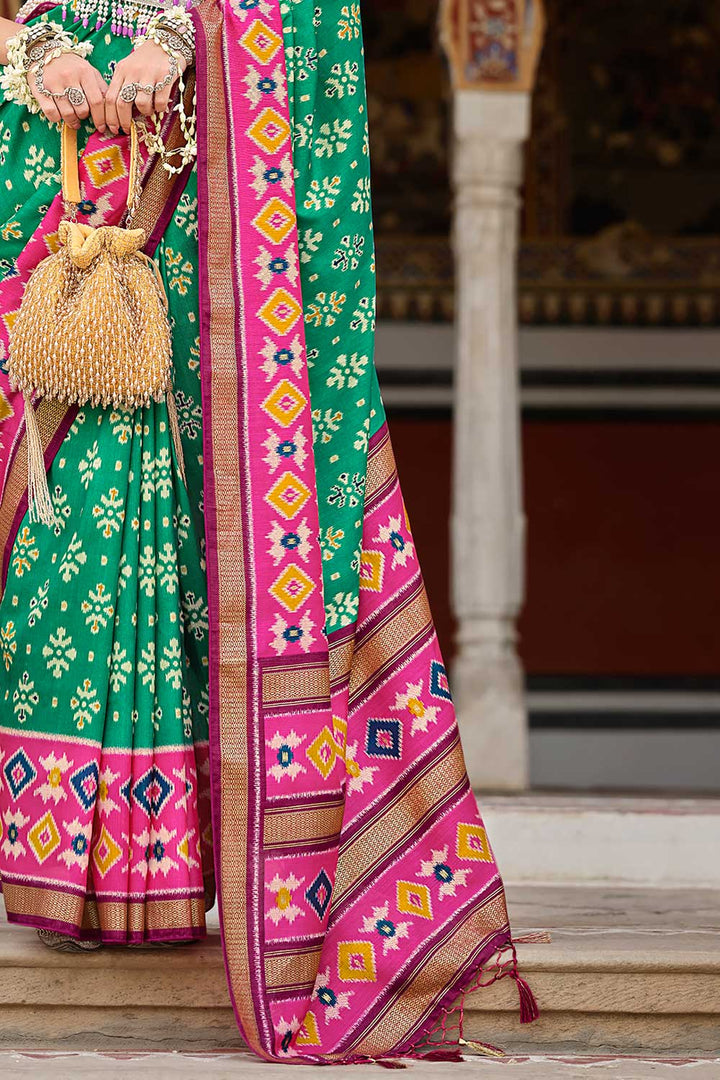 Delicate Sea Green Color Printed Art Silk Saree | Buy Online India