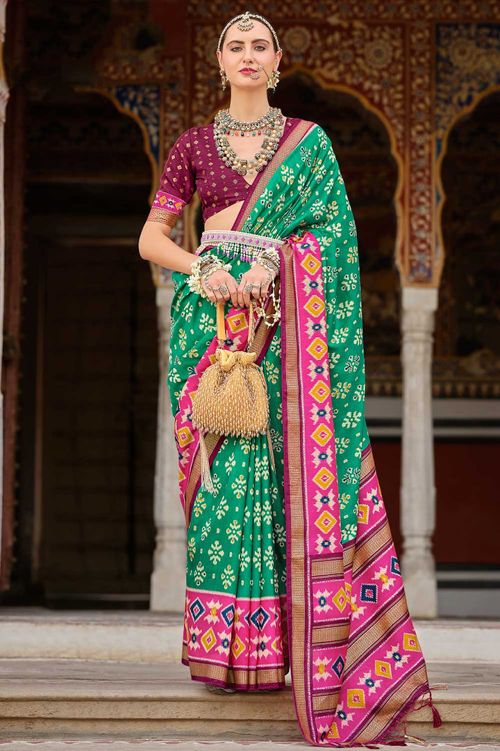 Delicate Sea Green Color Printed Art Silk Saree | Buy Online India