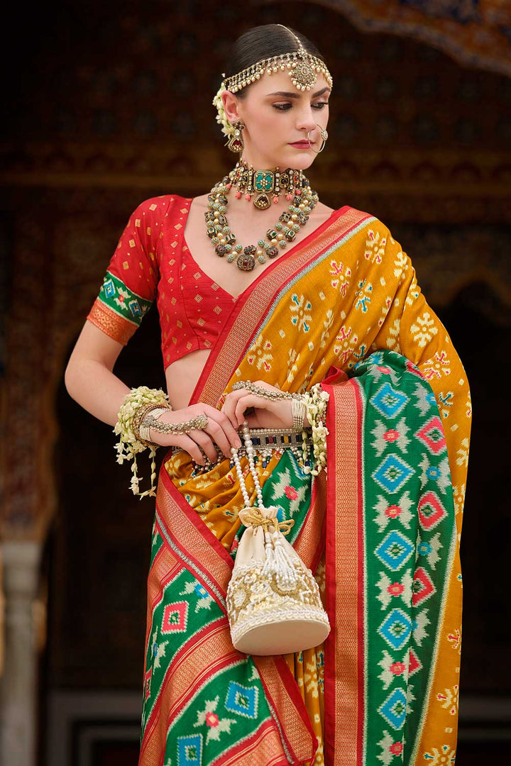Mustard Color Printed Brilliant Art Silk Saree | Buy Online India