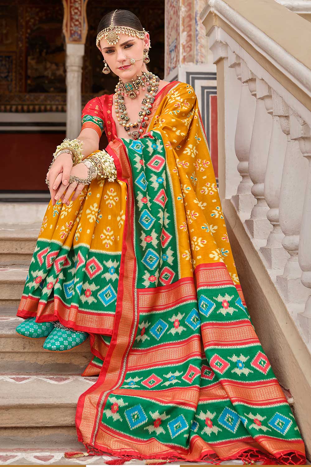 Mustard Color Printed Brilliant Art Silk Saree | Buy Online India