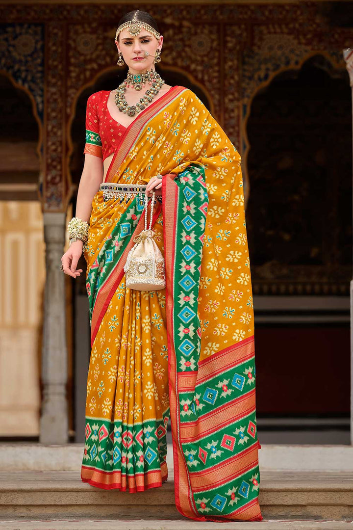Mustard Color Printed Brilliant Art Silk Saree | Buy Online India