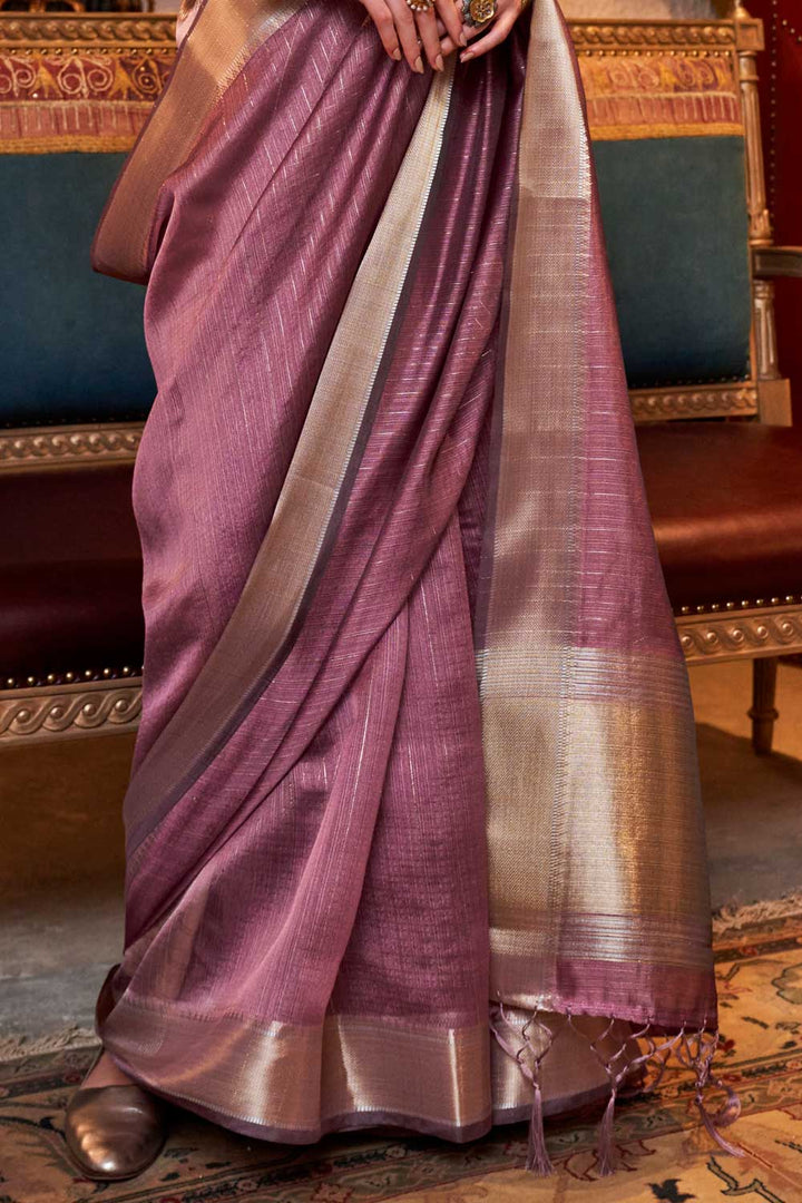 Weaving Work Soothing Chiffon Saree In Pink Color | Buy Online India