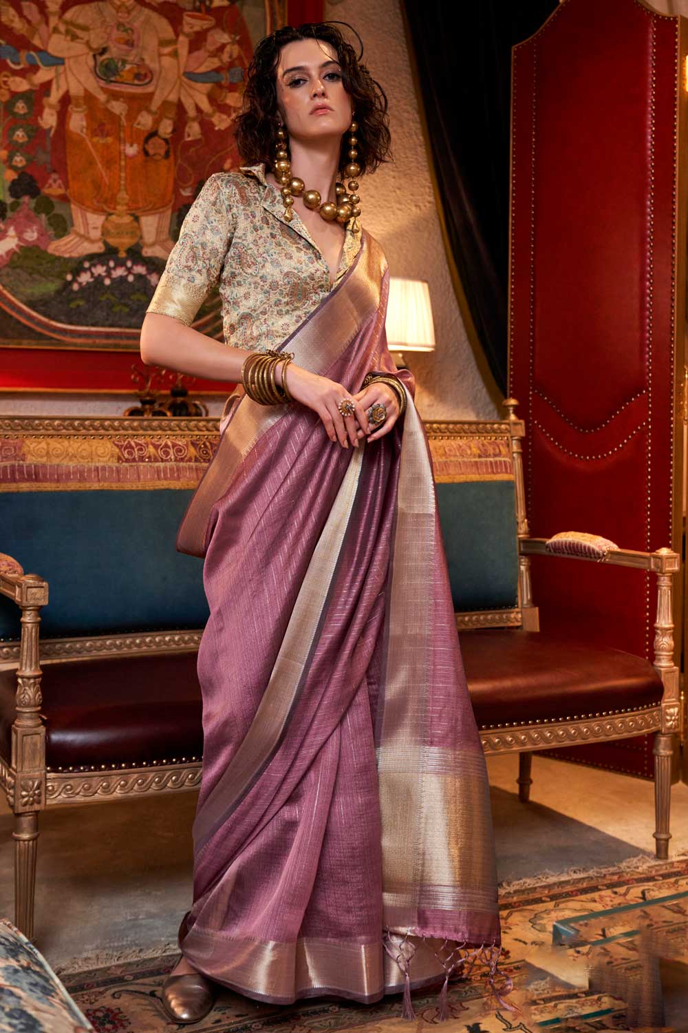 Weaving Work Soothing Chiffon Saree In Pink Color | Buy Online India