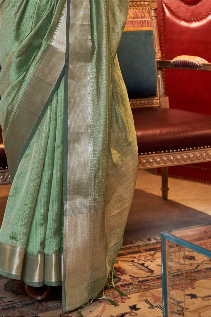 Green Color Glorious Chiffon Saree With Weaving Work | Buy Online India