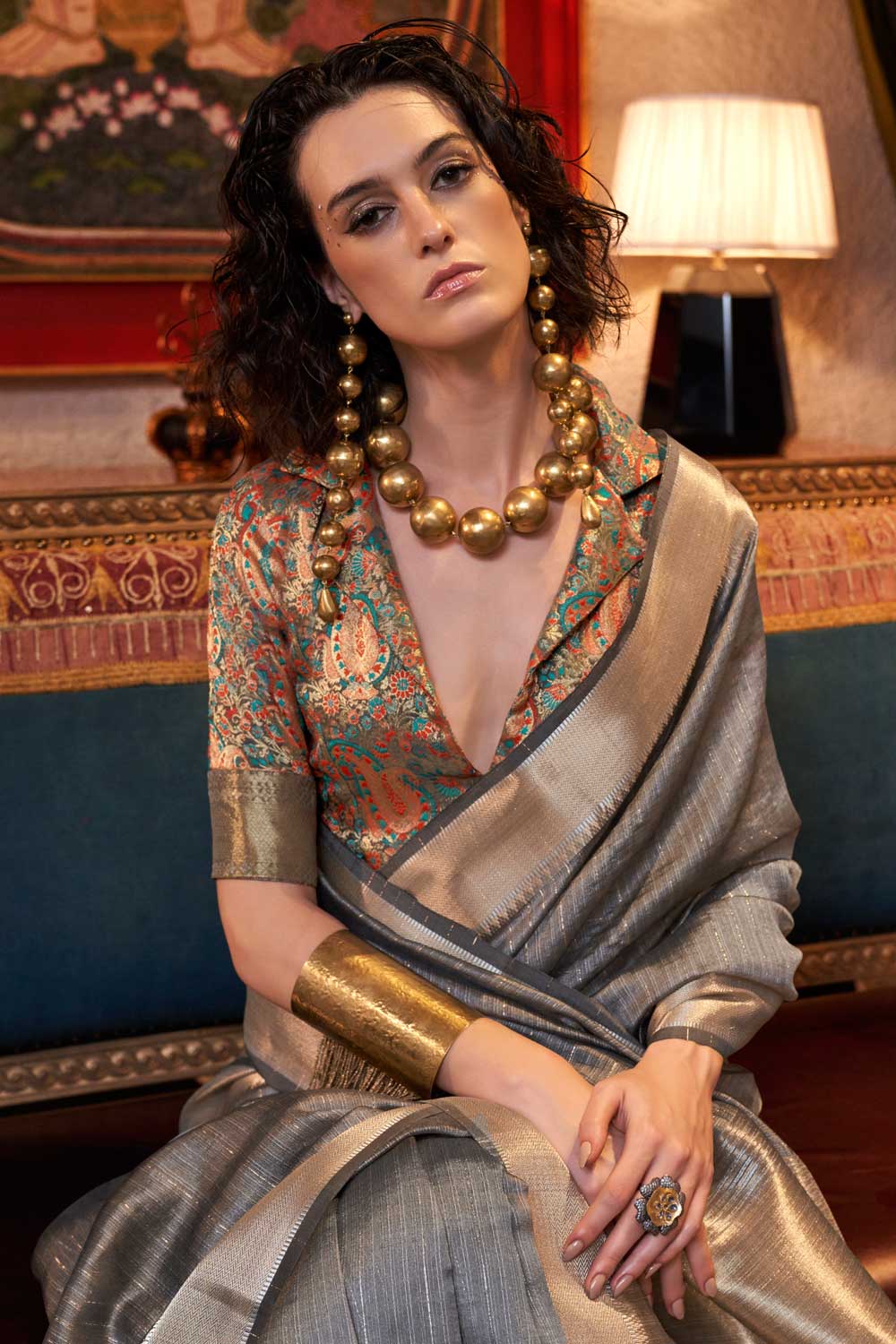 Delicate Grey Color Weaving Work Chiffon Saree | Buy Online India