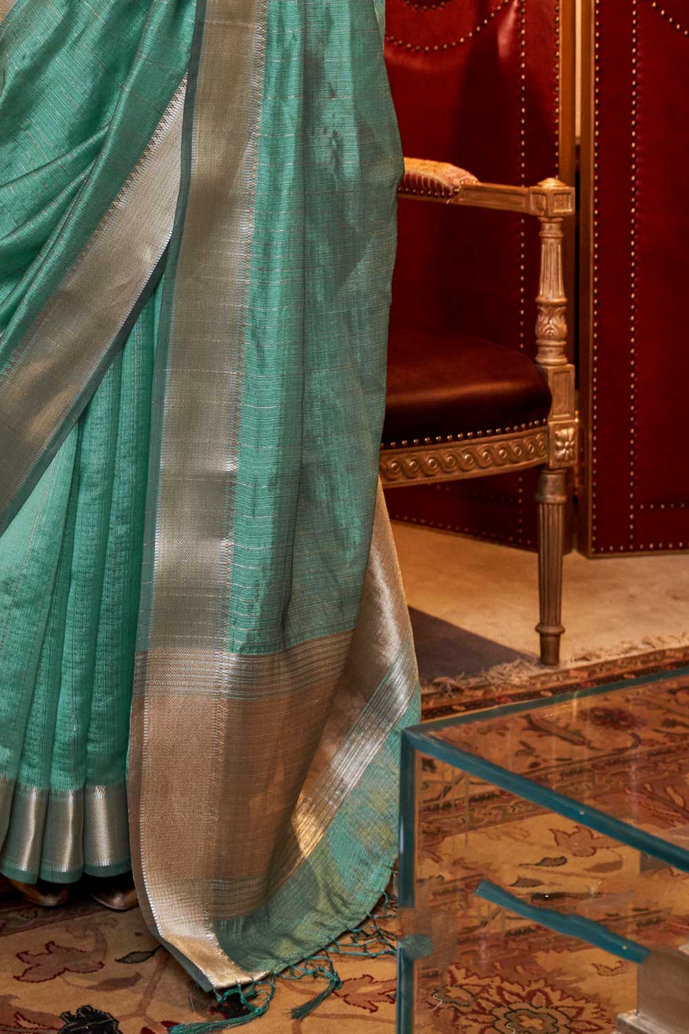 Sea Green Color Weaving Work Glamorous Chiffon Saree | Buy Online India