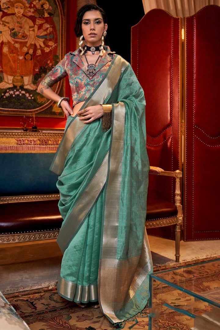 Sea Green Color Weaving Work Glamorous Chiffon Saree | Buy Online India
