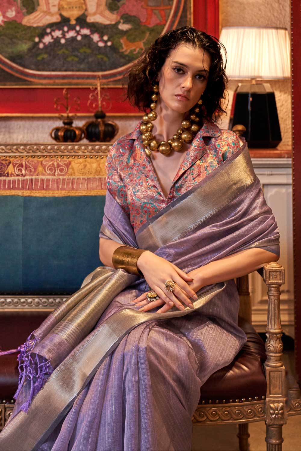 Weaving Work Attractive Chiffon Saree In Lavender Color | Buy Online India